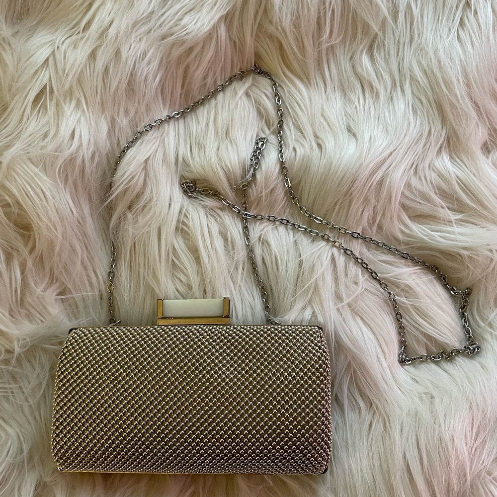 Jessica McClintock Gold Beaded Clutch with Chain Strap